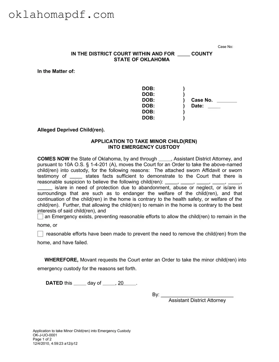 Fill Out a Valid Emergency Custody Oklahoma Template