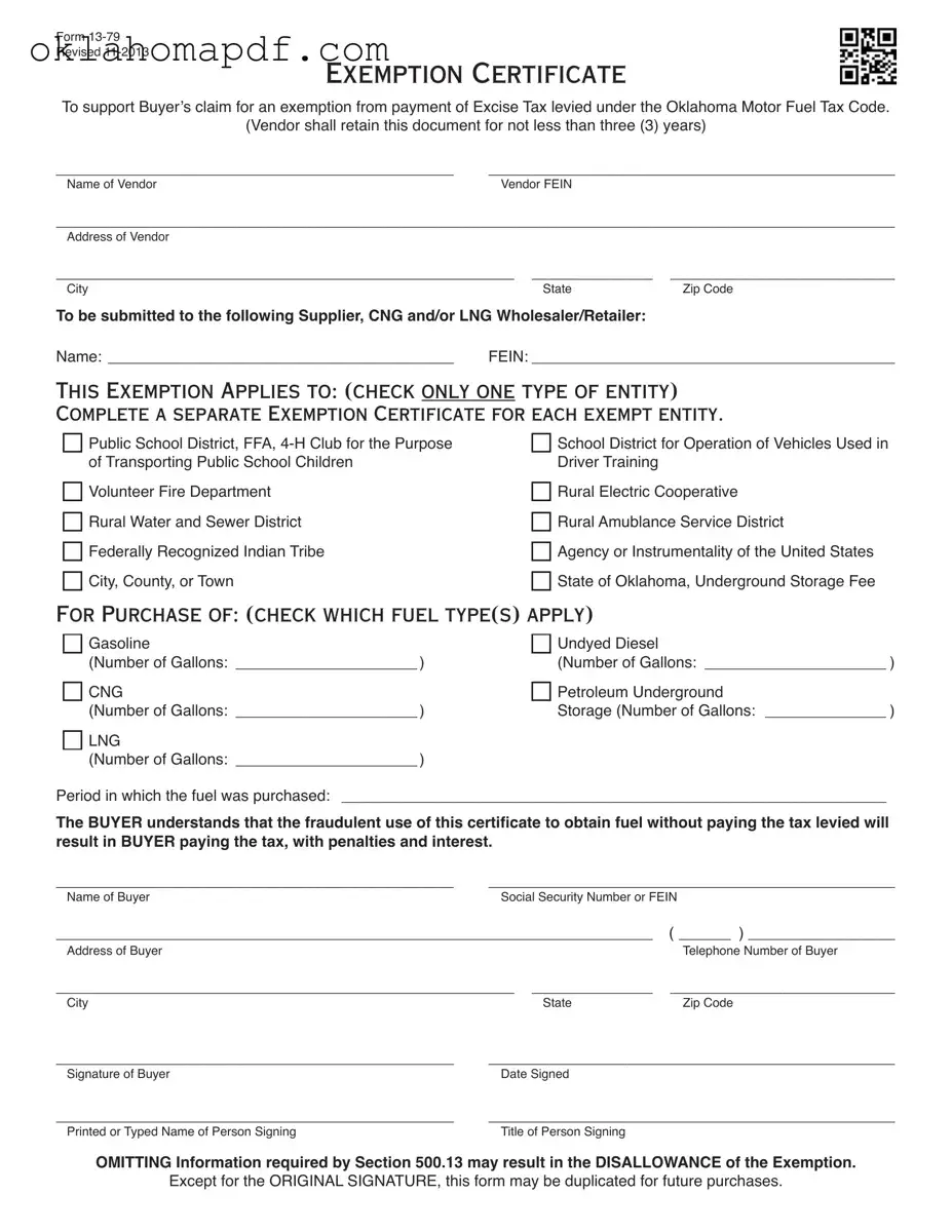 Fill Out a Valid Oklahoma 13 79 Template
