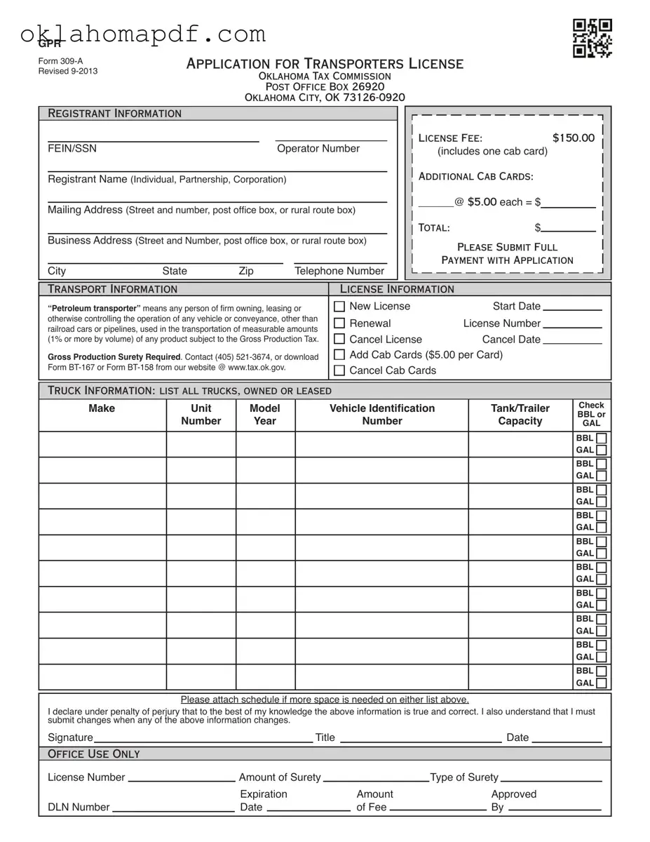 Fill Out a Valid Oklahoma 309A Template
