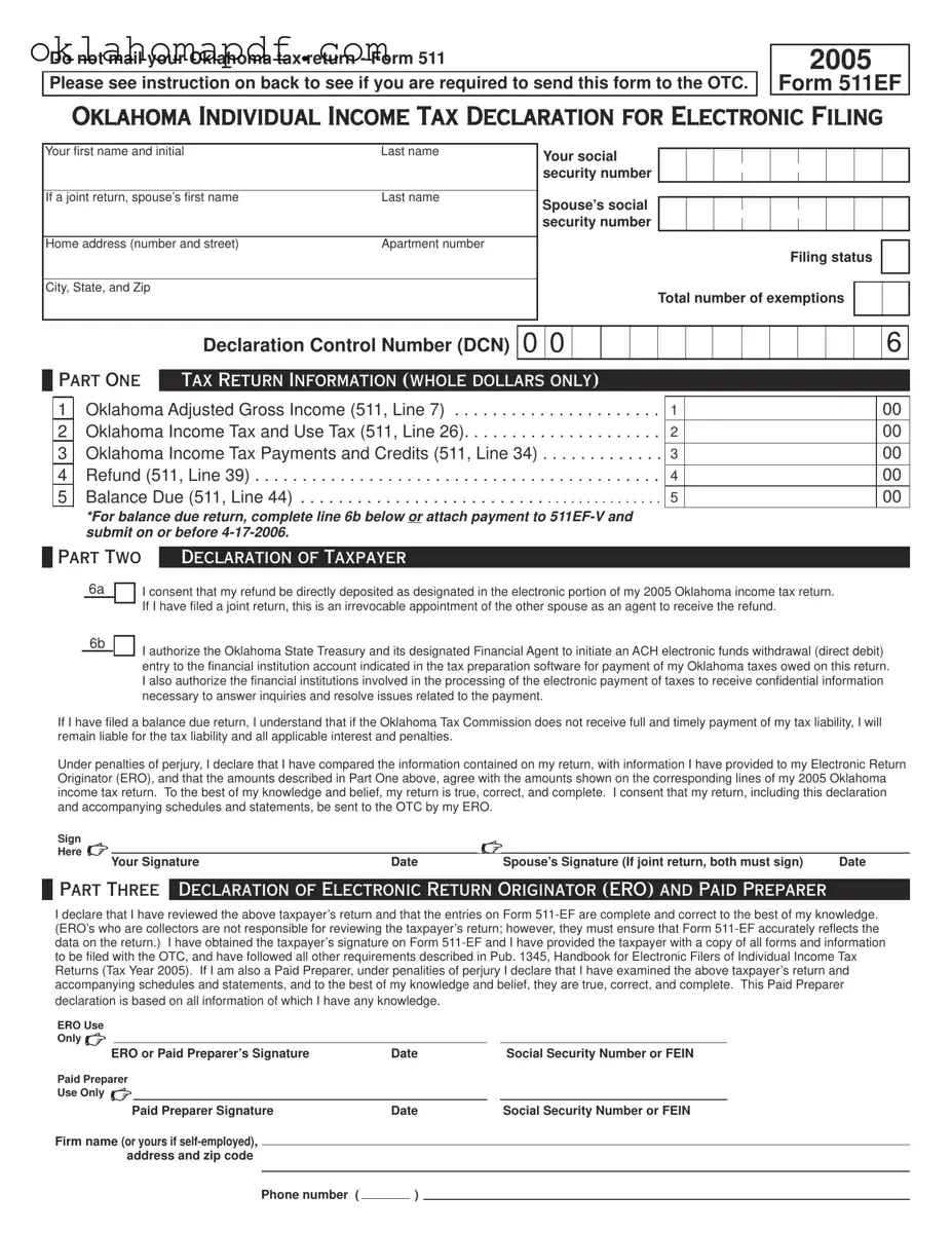 Fill Out a Valid Oklahoma 511Ef Template