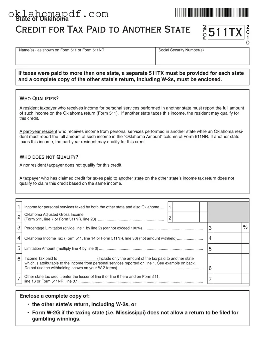 Fill Out a Valid Oklahoma 511Tx Template