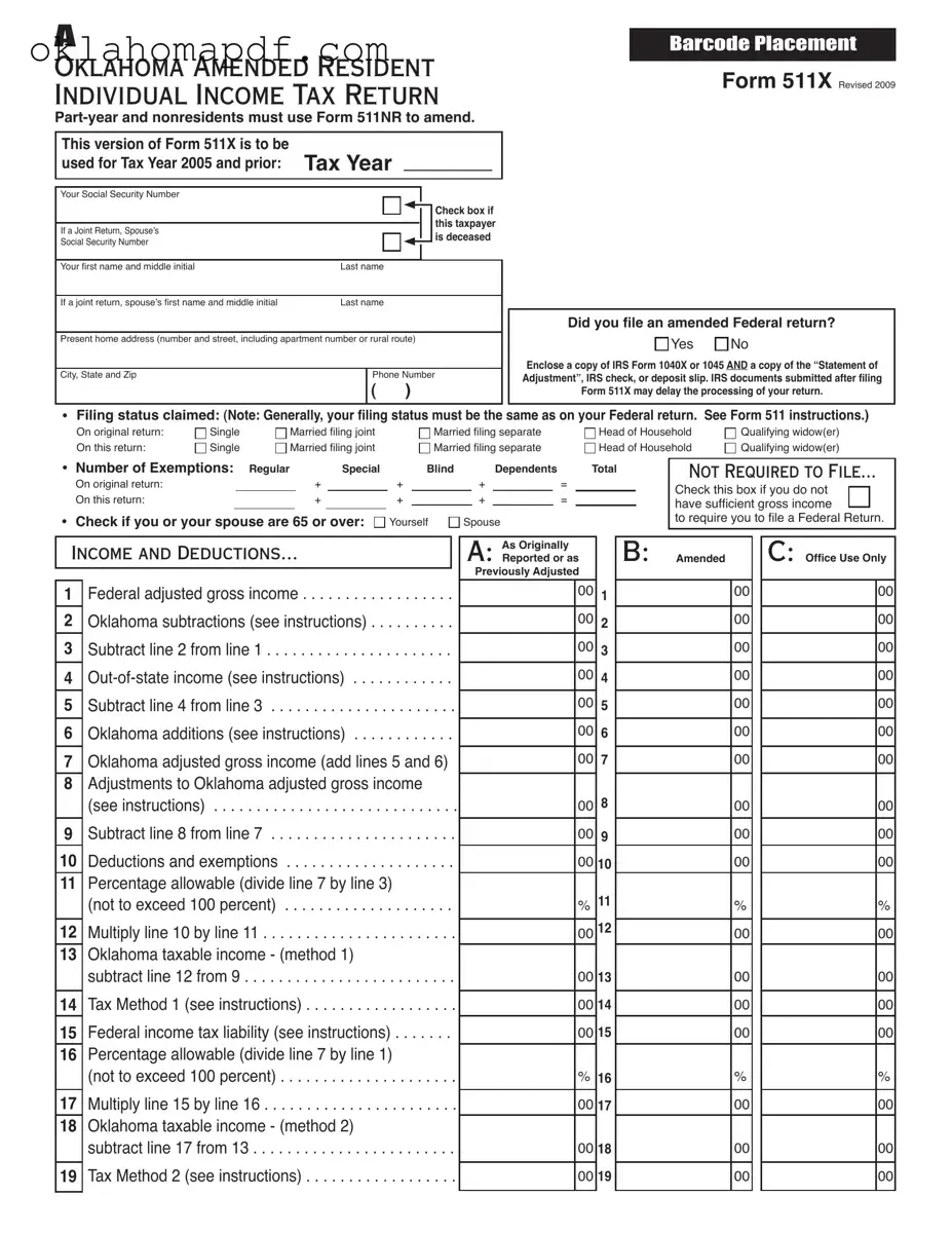 Fill Out a Valid Oklahoma 511X Template