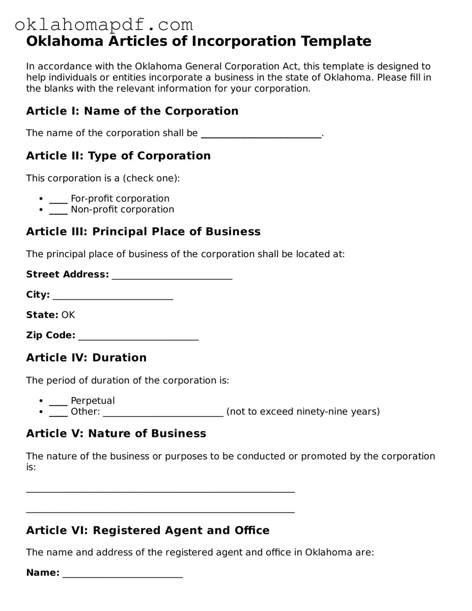 Official Oklahoma Articles of Incorporation Form