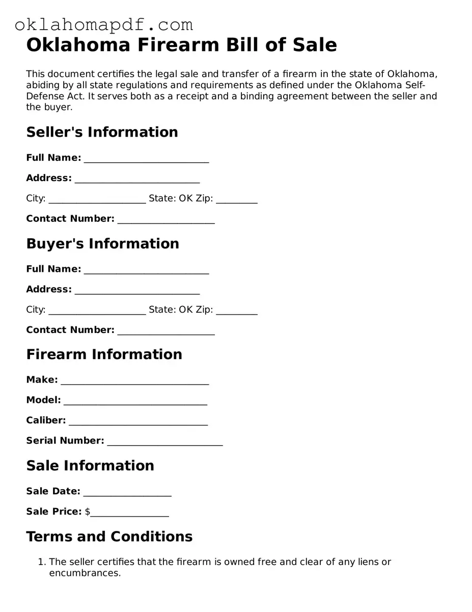 Official Oklahoma Firearm Bill of Sale Form
