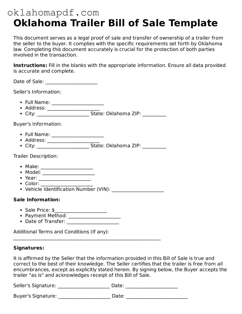 Official Oklahoma Trailer Bill of Sale Form