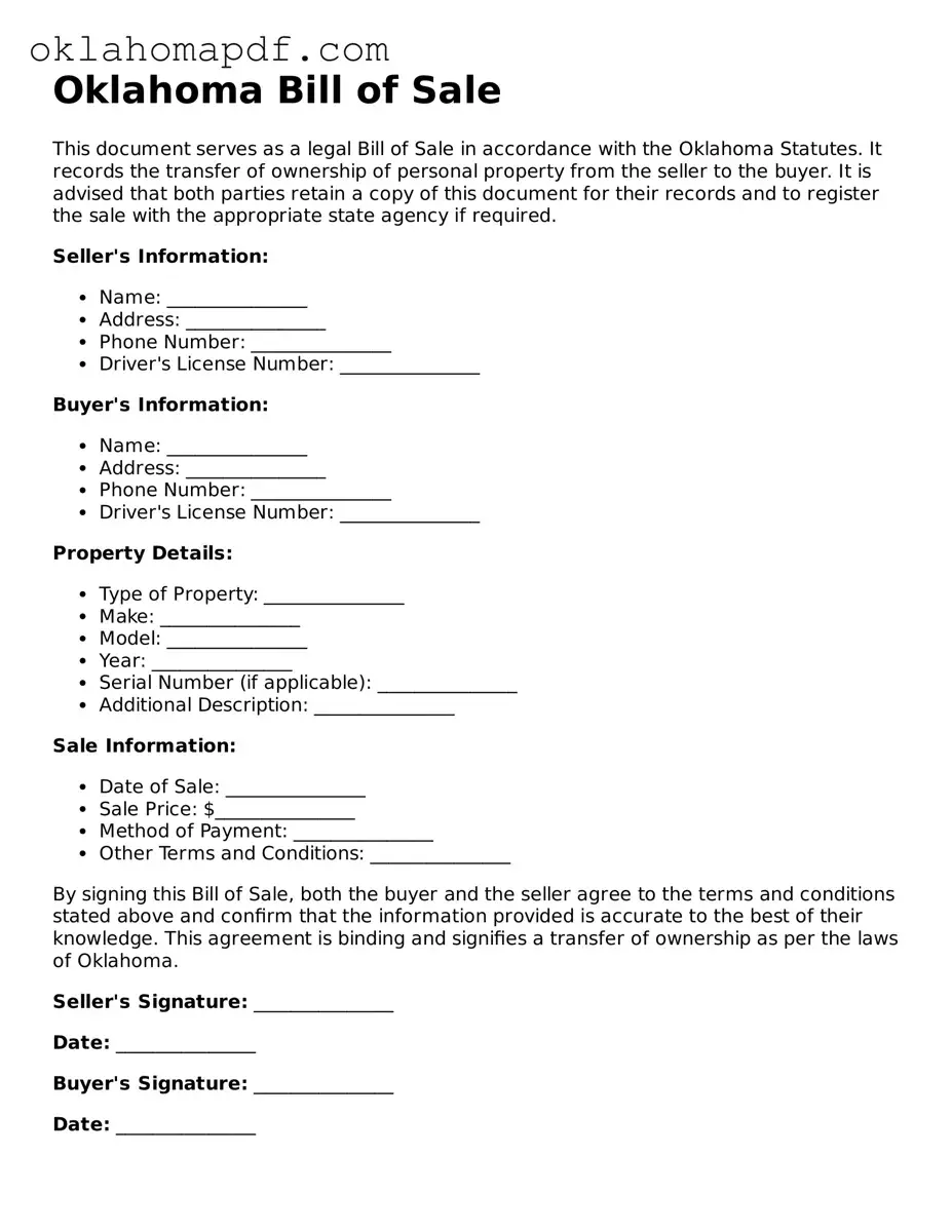 Official Oklahoma Bill of Sale Form