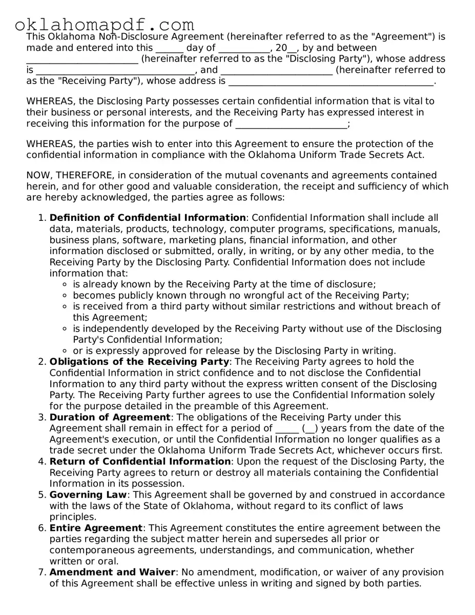 Official Oklahoma Non-disclosure Agreement Form