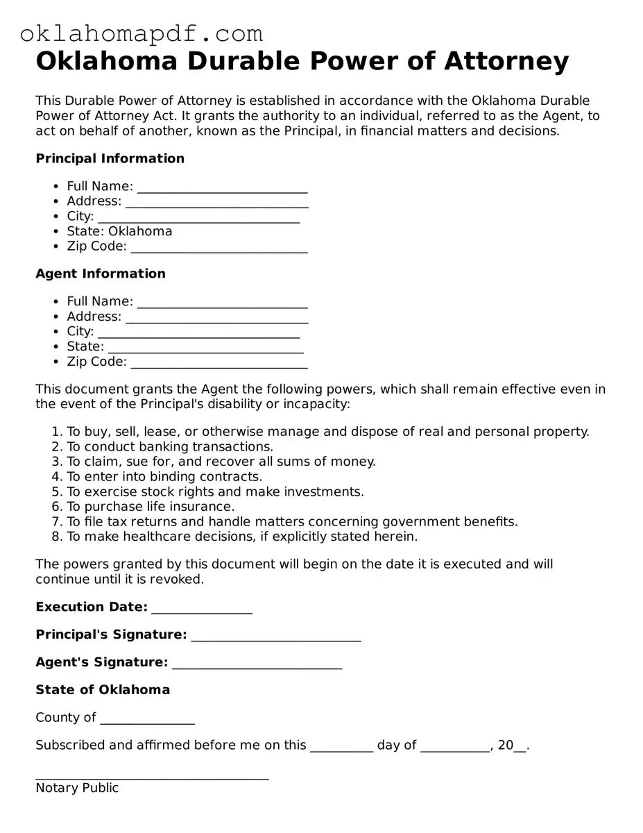 Official Oklahoma Durable Power of Attorney Form