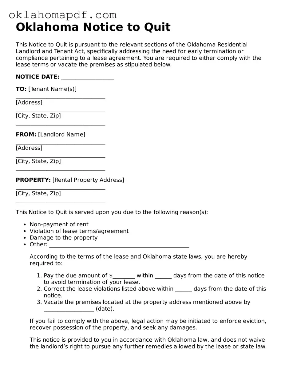 Official Oklahoma Notice to Quit Form