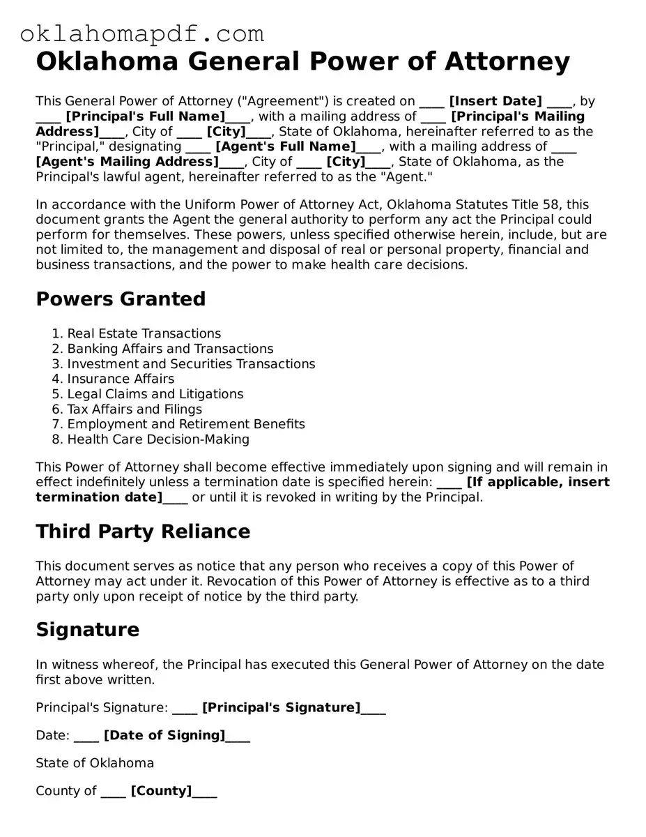 Official Oklahoma General Power of Attorney Form