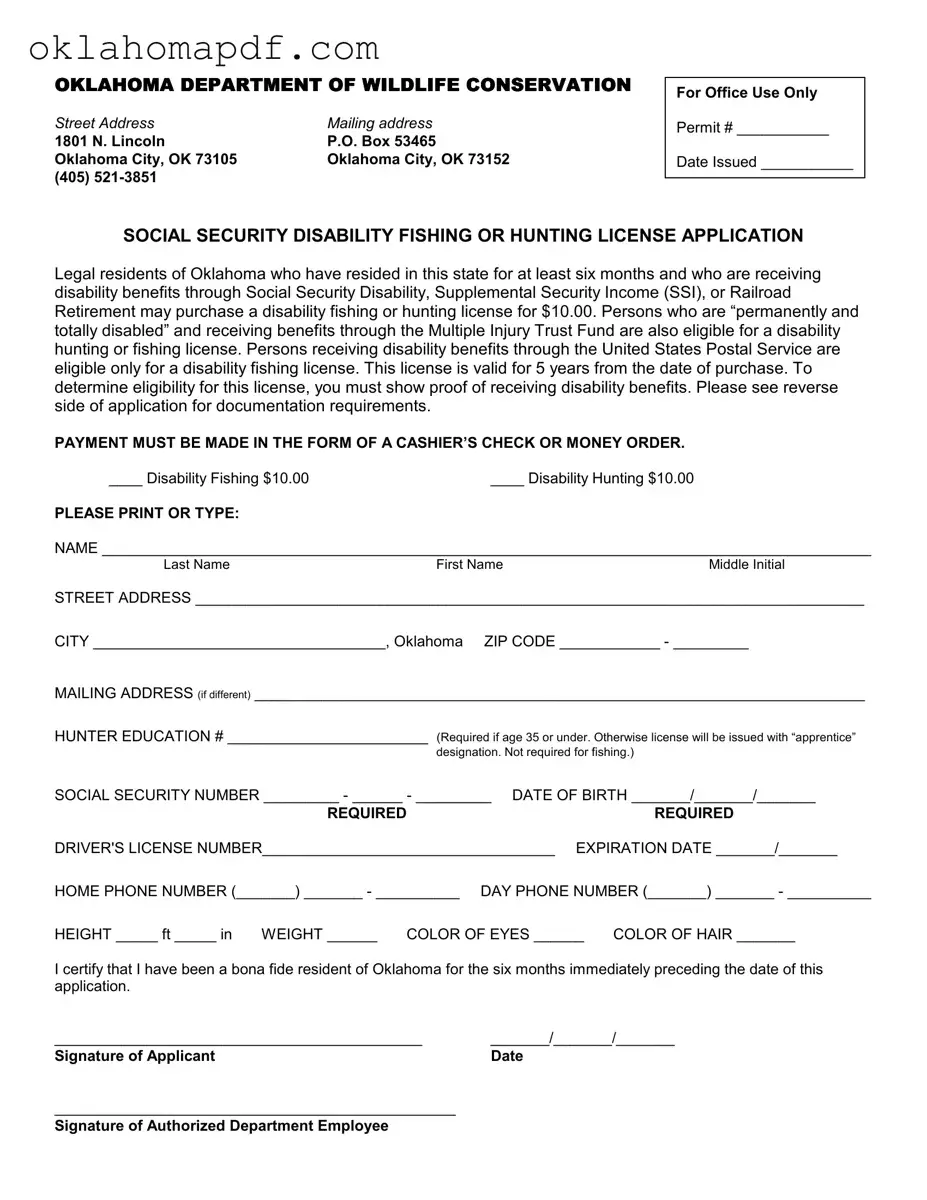 Fill Out a Valid Oklahoma Fishing License Application Template