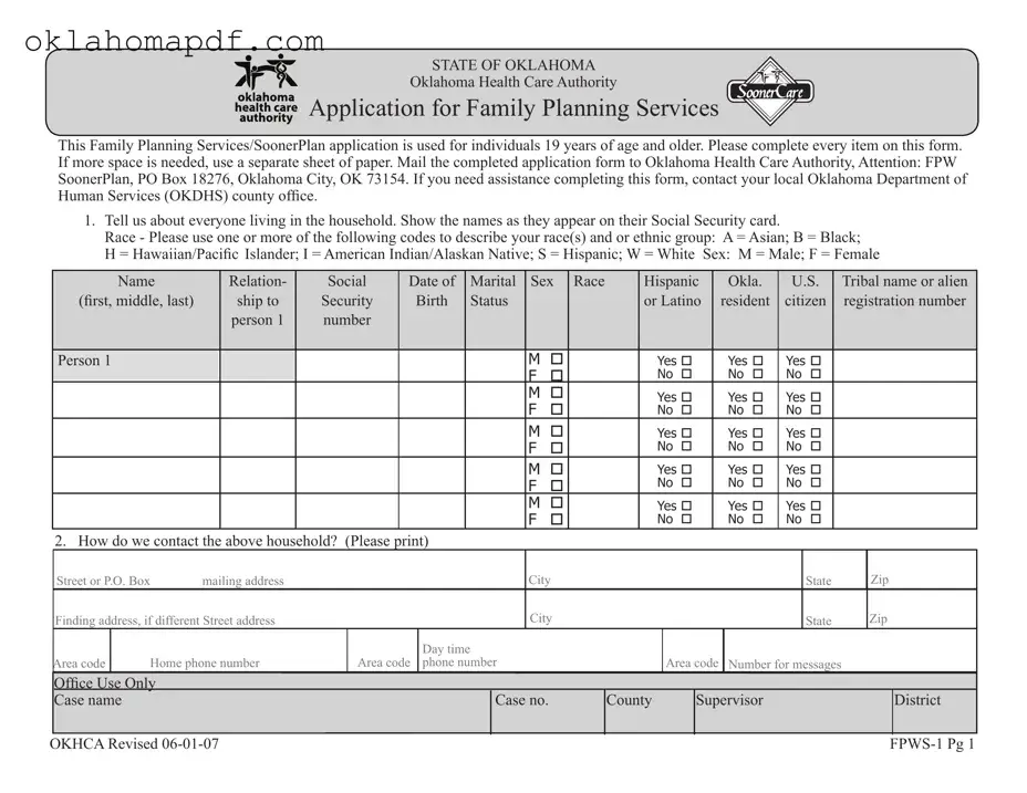 Fill Out a Valid Oklahoma Fpws 1 Template