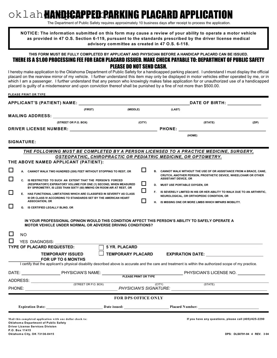 Fill Out a Valid Oklahoma Handicapped Template