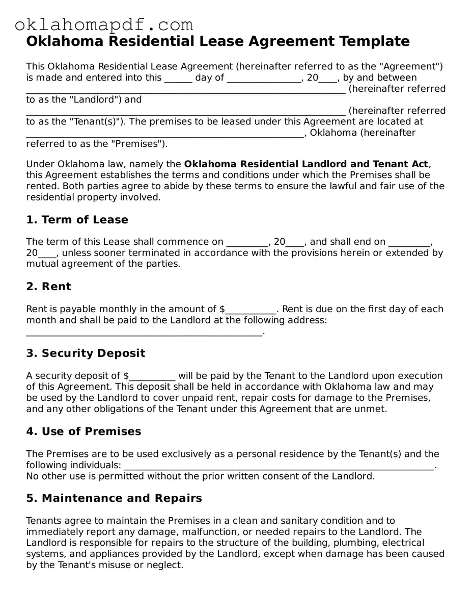 Official Oklahoma Residential Lease Agreement Form