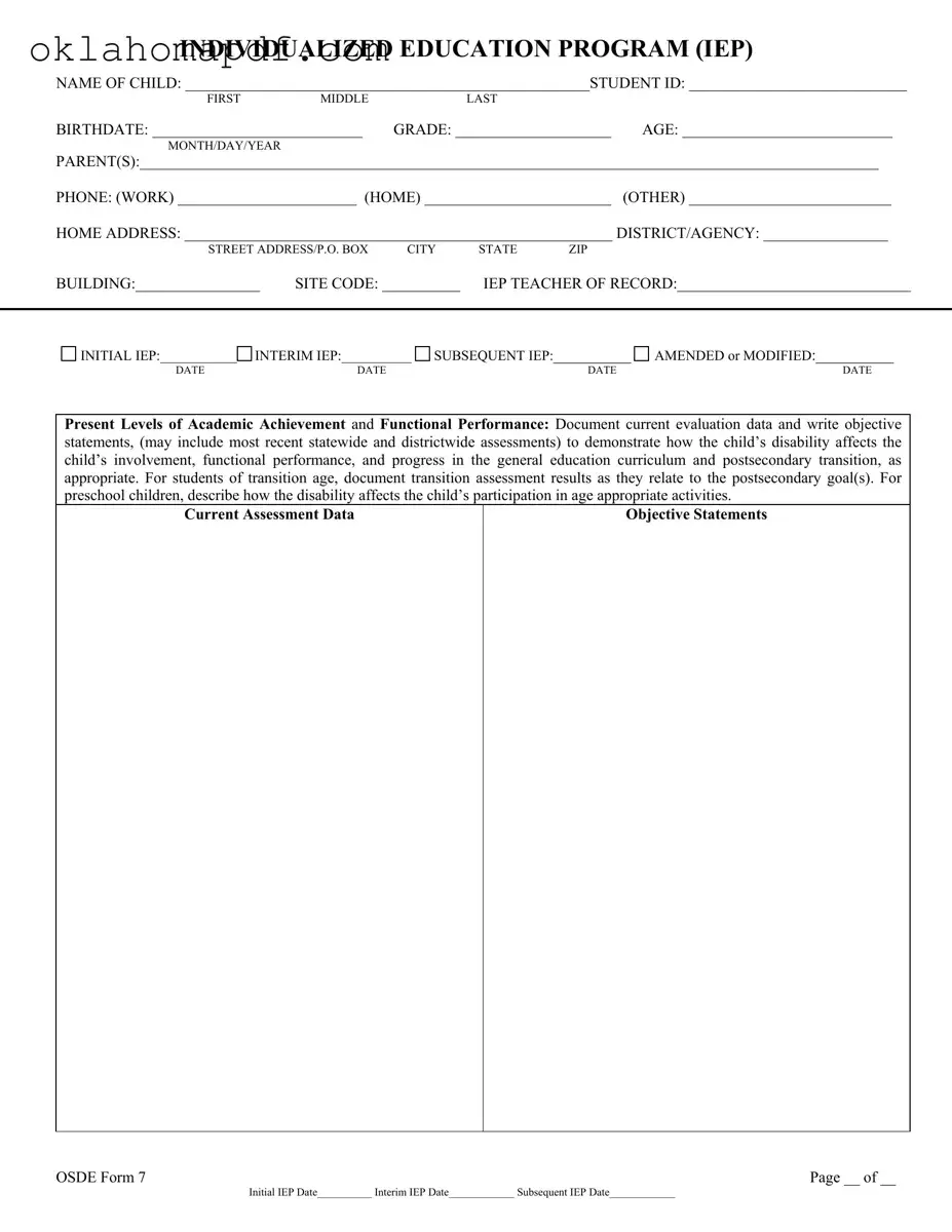 Fill Out a Valid Oklahoma Iep Template
