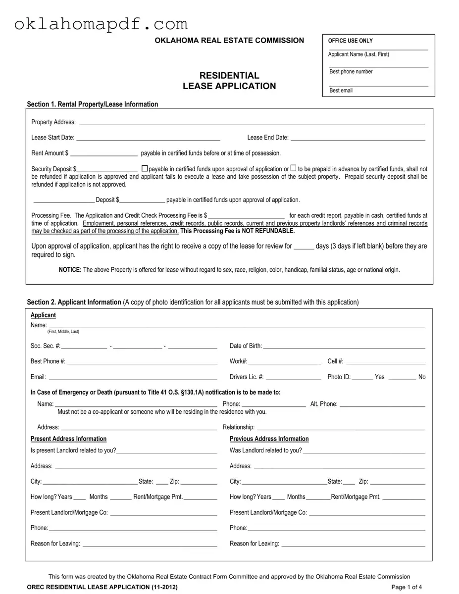 Fill Out a Valid Oklahoma Lease Application Template