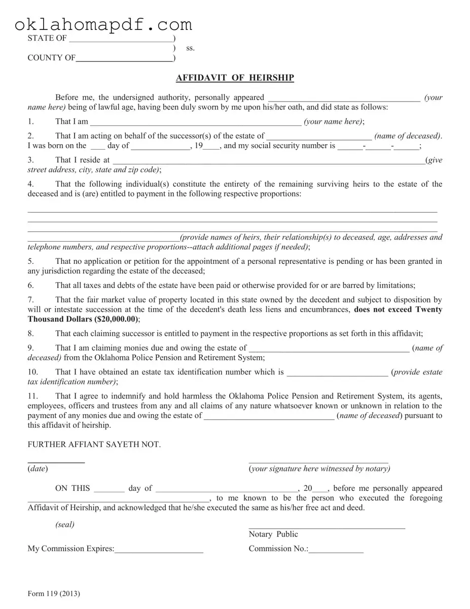 Fill Out a Valid Oklahoma Legal Heirship Template