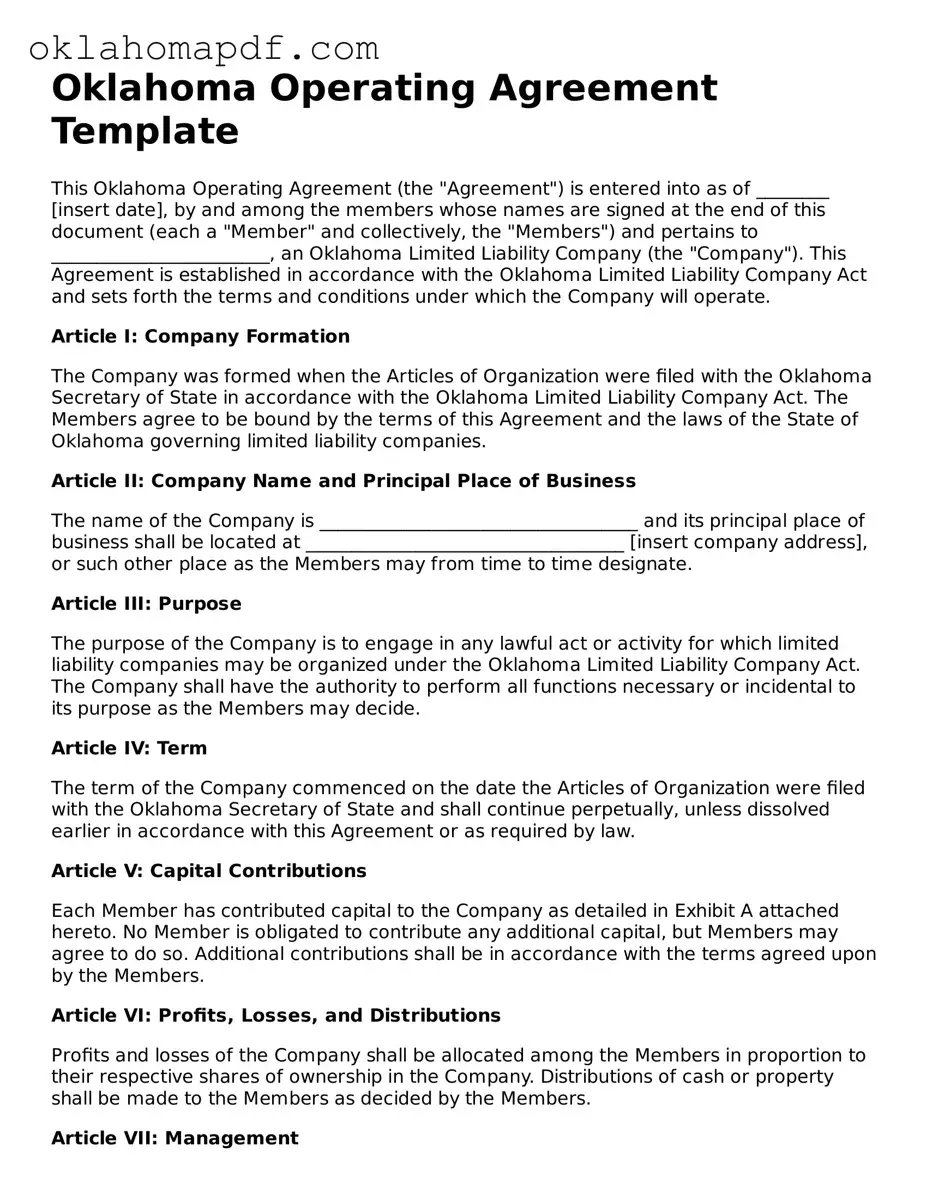 Official Oklahoma Operating Agreement Form