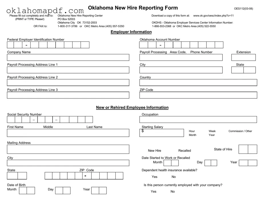 Fill Out a Valid Oklahoma New Hire Reporting Template