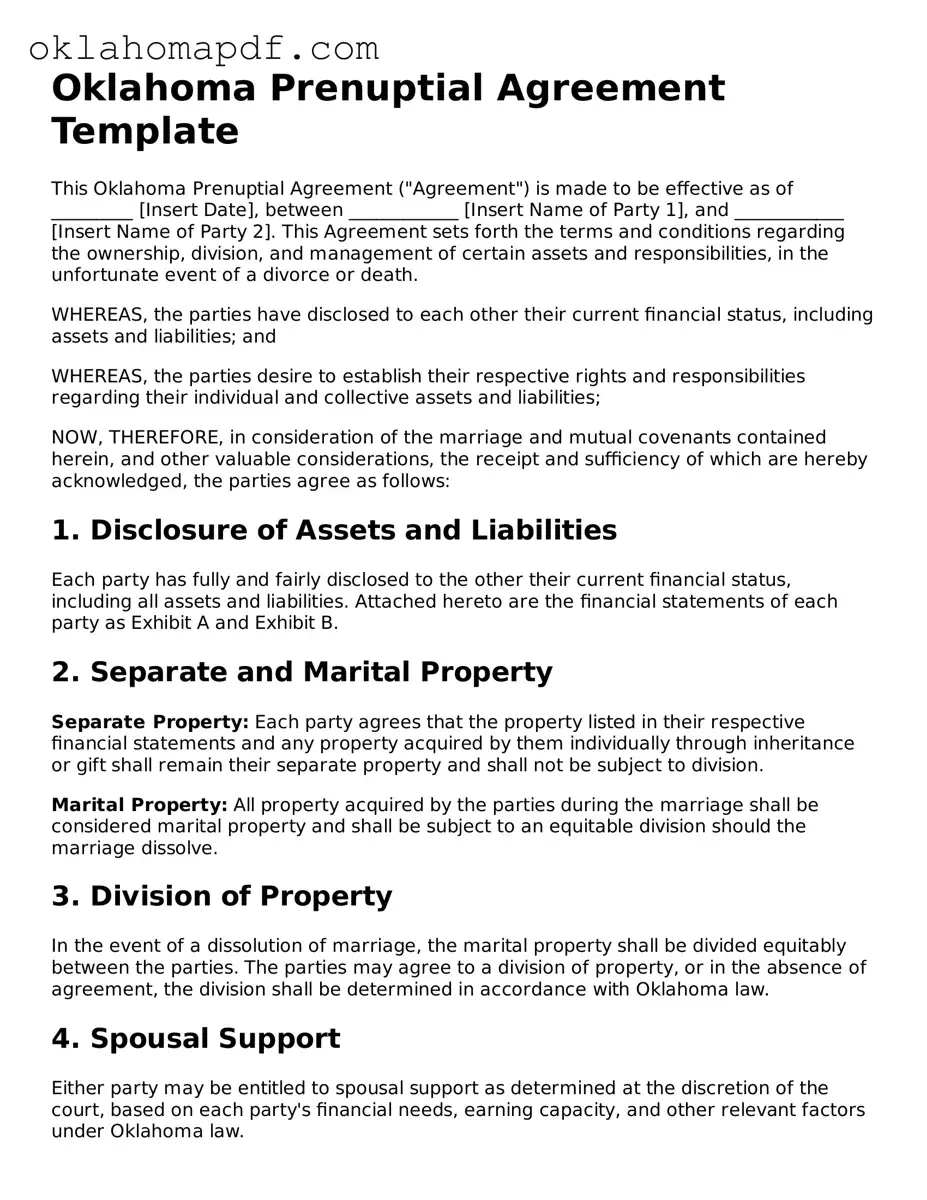 Official Oklahoma Prenuptial Agreement Form