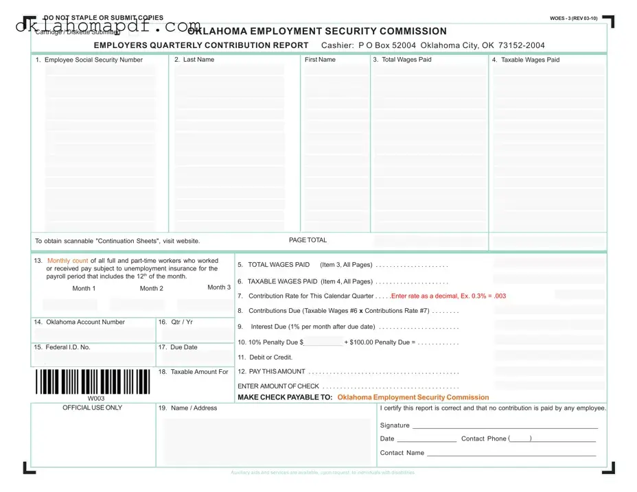Fill Out a Valid Oklahoma Quarterly Contribution Report Template