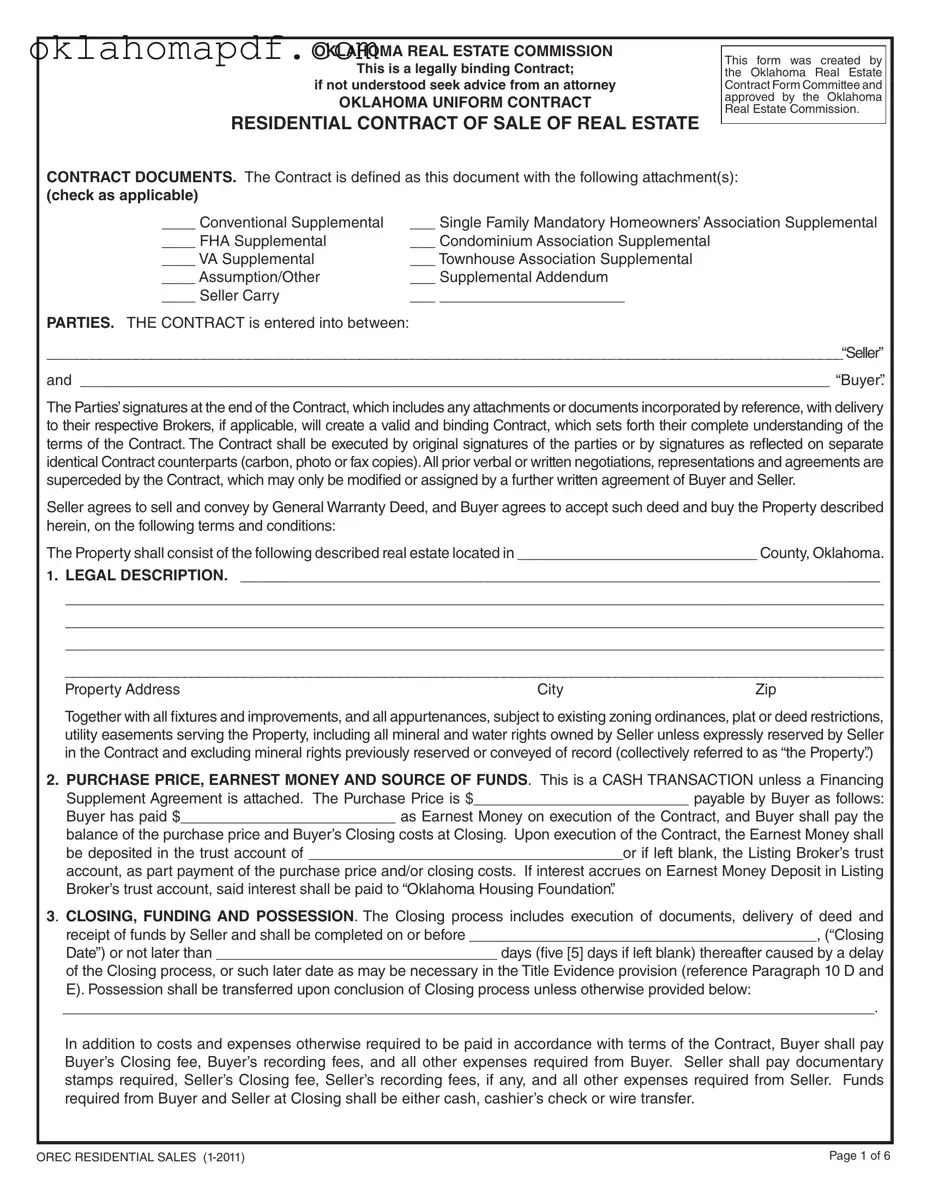 Fill Out a Valid Oklahoma Real Estate Contract Sale Template