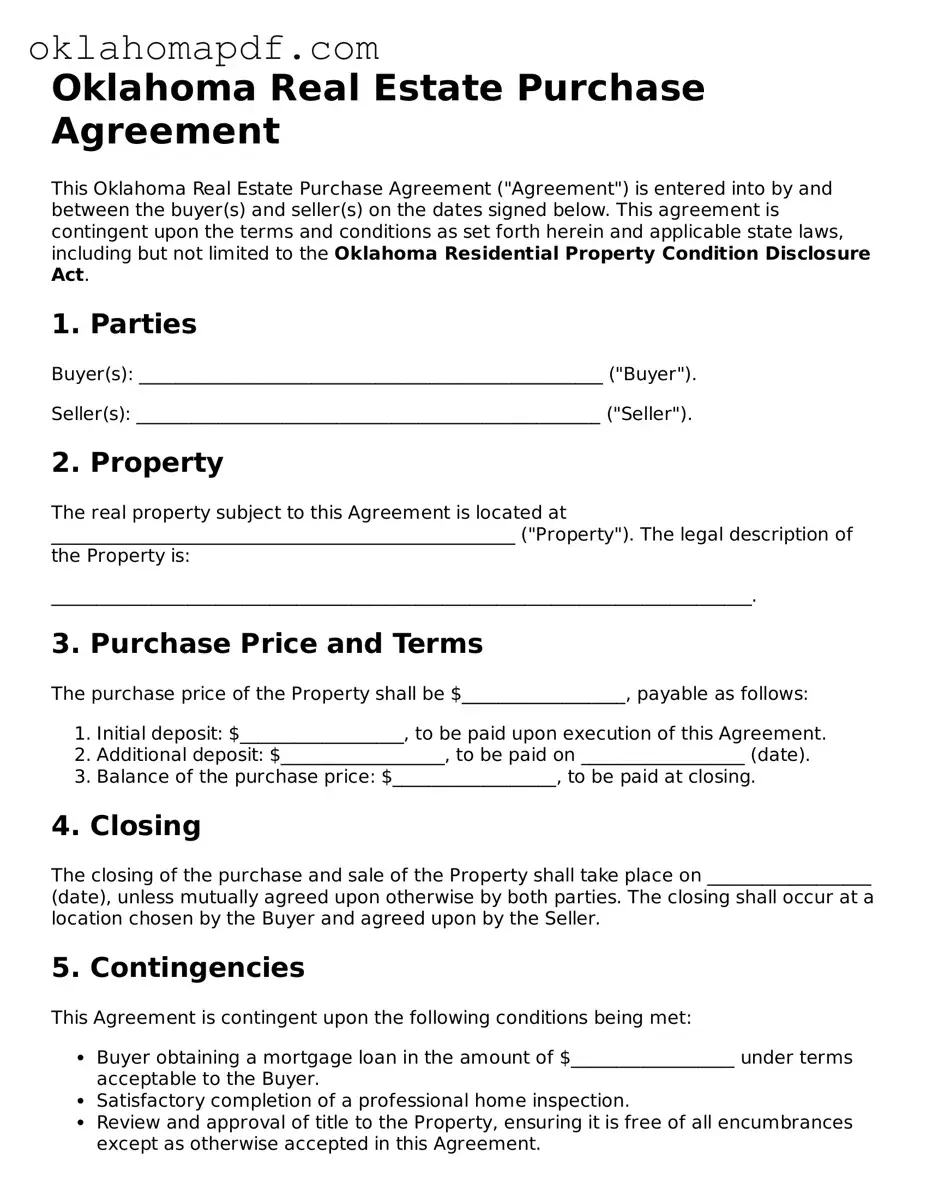 Official Oklahoma Real Estate Purchase Agreement Form