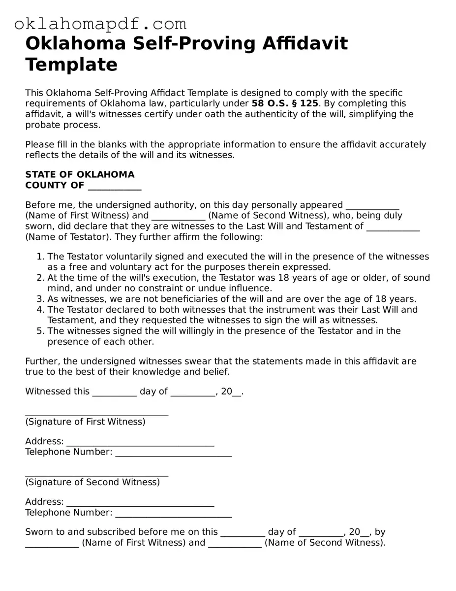 Official Oklahoma Self-Proving Affidavit Form