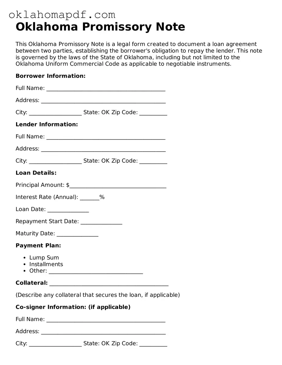 Official Oklahoma Promissory Note Form
