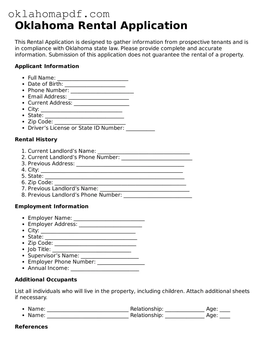 Official Oklahoma Rental Application Form