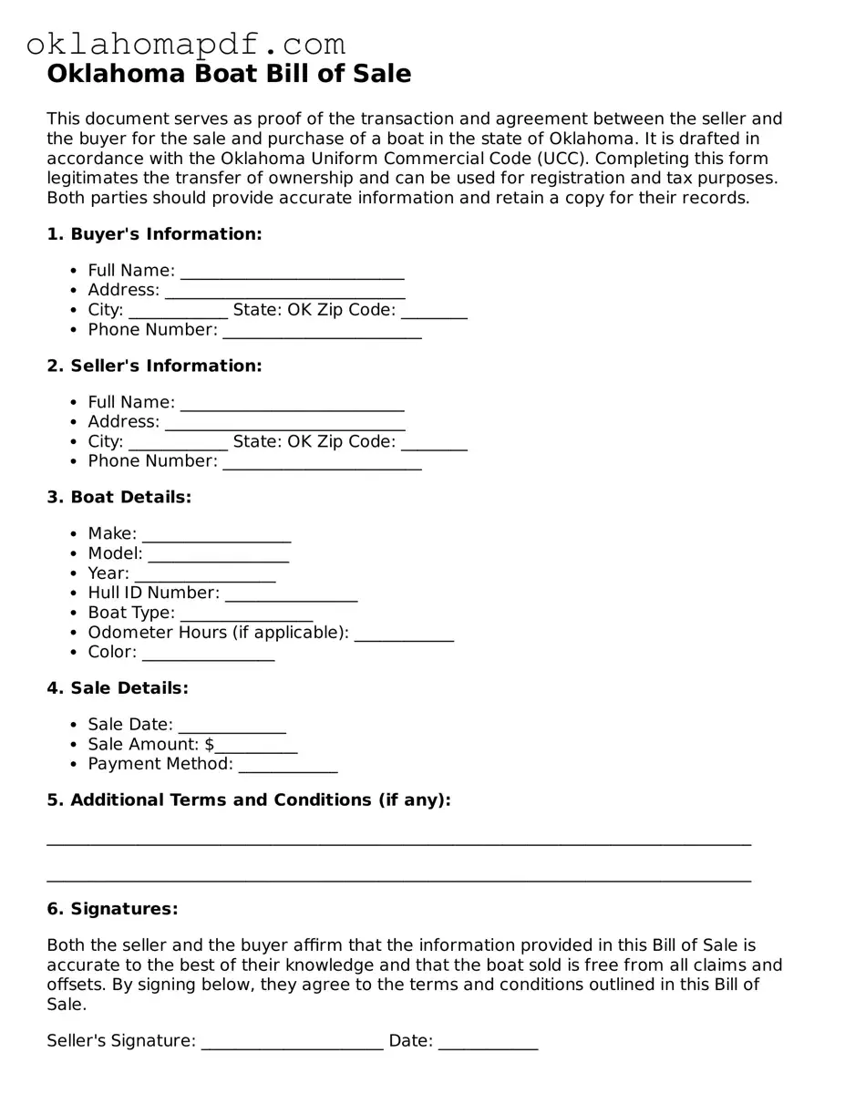 Official Oklahoma Boat Bill of Sale Form
