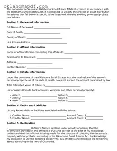 Official Oklahoma Small Estate Affidavit Form