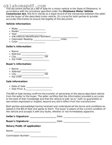 Official Oklahoma Motor Vehicle Bill of Sale Form