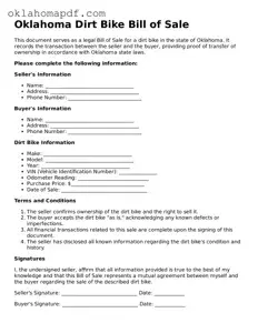 Official Oklahoma Dirt Bike Bill of Sale Form