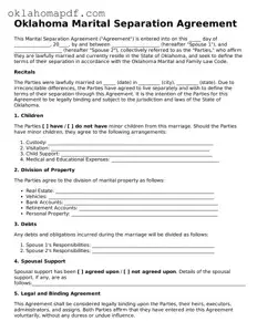 Official Oklahoma Marital Separation Agreement Form