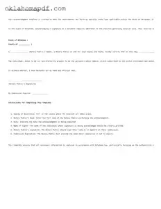 Official Oklahoma Notary Acknowledgement Form